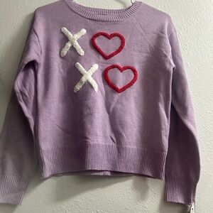 Art Class Purple Sweater with Red and White Heart Design